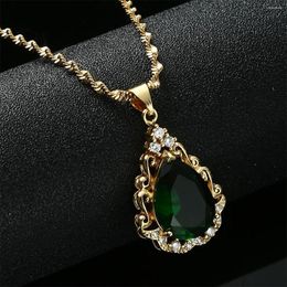 Pendant Necklaces Classic Red Cubic Zircon Stone Crystal Water Drop Necklace Rhinestone Gold Colour Zirconite Women Bridal Jewellery
