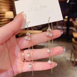 Dangle Earrings Korean Style Sweet Cherry Long Tassel For Women Exquisite Pearl Zircon Butterfly Flower Metal Chain Earring Jewelry