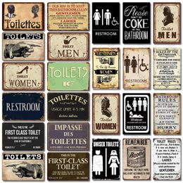 Toilet Sign Plaque Metal Vintage Bathroom Metal Sign Toilets Tin Sign Wall Decor for Wahroom Home Man Cave Restroom Wall Painting Decoration 30X20CM w01