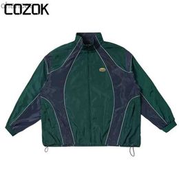 Vintage Patchwork Jacket Men Women Sports Reflective Stripe Design Varsity Windbreaker Loose Fashion Spring Zip-Up Coat 2023 HKD230815