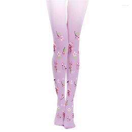 Women Socks 2023 Medias De Mujer Tights Polyester Pantyhose Female Plum Cherry Printing Stockings Fashion Was Thin Velvet Sexy