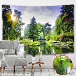 Tapestries 3D Forest Waterfall Tapestry Wall Hanging Natural Landscape Hippie Table Mat Home Decor Background Cloth R230815