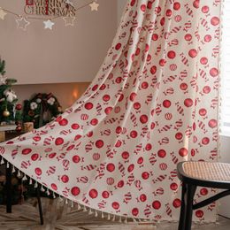 Sheer Curtains Christmas Cartoon Candy Cotton Linen Window Curtain with Tassels Blackout Drapes for The Luxury Living Room 230815