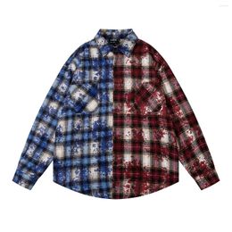 Men's Casual Shirts Tie Dyed Striped Plaid Long Sleeved Shirt Coat Men And Women Oversize Loose Embroidery Patchwork Colour