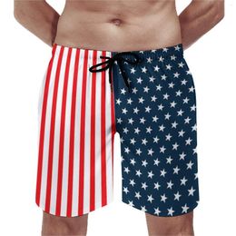 Men's Shorts Two Tone Stripped Board Summer American Flag Stars And Stripes Sports Fitness Beach Short Pants Men Fast Dry Trunks