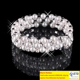 Three Rows Faux Pearls Crystal Bracelets Bridal Accessories Rhinestone Prom Party Dresses Wedding Jewellery Supplies Event AttractiveZZ
