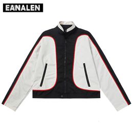 Mens Jackets Harajuku Retro Colorblock Biker Racing Jacket Men Oversized Street Costume Rock Punk Boyfriend Style Casual Collar Jacket Women 230815