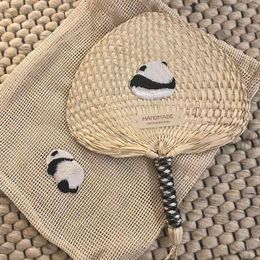 Decorative Figurines Chinese Style Panda Handmade Fan Retro Natural Bamboo Braided Summer Cooling Hand Art Crafts Woven Home Decor