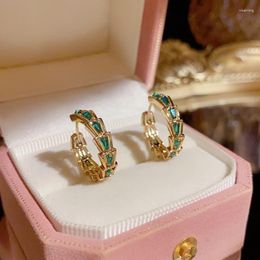 Hoop Earrings 2023 Trendy Green Zircon Round For Women Korean Copper Thickened 14K Gold Plated Designer Earring Original Jewellery