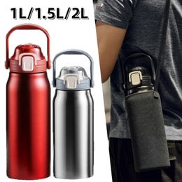 Mugs 2L Water Bottle Stainless Steel Thermoses Large for and Cold Vacuum Flask Portable Cup with Straw 230815