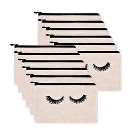 Cosmetic Bags 12PCS Canvas Printed Eyelash File Multifunctional Makeup Bag Storage Bag Pencil Case 230815