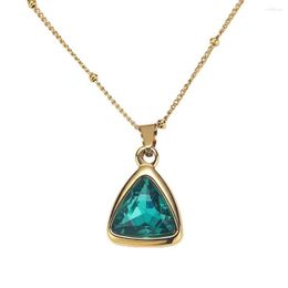 Pendant Necklaces Green Zircon Gemstone 18K Gold Plated Stainless Steel Triangle Necklace Chains