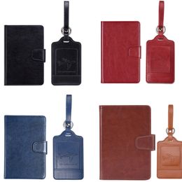 DHL50sets Card Holder PU Plain Business Travel Credit Card Passport Cover Plane Letter Luggage Tag Mix Colour