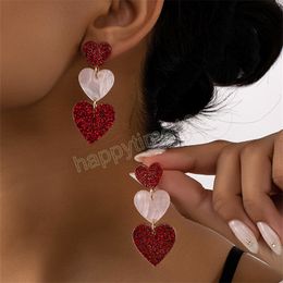 Cute Red Acrylic Heart Drop Earrings for Women Layers Bridal Wedding Engagement Party Earring Love Jewellery Valentine's Day Gift