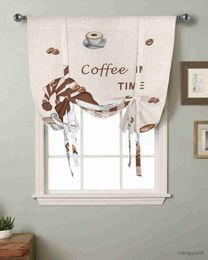 Curtain Coffee Dwarf Coffee Beans Curtains for Living Room Bedroom Modern Tie Up Window Curtain Kitchen Short Curtain R230815