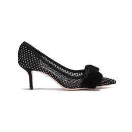 Black pointy heels Silk bow embellished star style Fashion comfortable single shoe design platform Designer Factory Shoebox