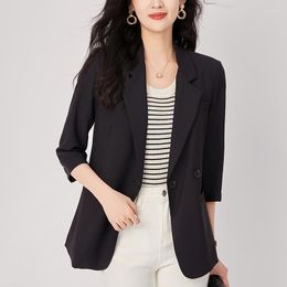 Women's Suits Elegant Blazers Coats Autumn Notched Collar Three Quarter Sleeve Black Blazer Coat Slim Office Lady Work Suit Jacket