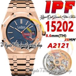 IPF 39MM zf15202 Cal.2121 SA2121 Automatic Mens Watch Ultra-thin 8.6mm Rose Gold Dark Blue Texture Dial Stick Markers Stainless Steel Bracelet Super Edition Watches