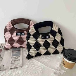 Totes 2023 New Knitted Handbag Summer Knitted Small Bag Dumpling Bag Plaid Wrist Bag Can Be Equipped with Shoulder Strap Tote caitlin_fashion_bags