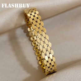 Bangle FLASHBUY 316L Stainless Steel Multilayer Oval Gold Colour Bangle Bracelets For Women Chic Geometric Waterproof Jewellery Pulsera 230814