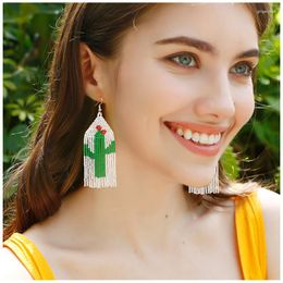 Dangle Earrings R107 Cactus For Women Rice Beads Bohemia Exaggerated Handwoven Tassel Beaded Plant Accessories Jewelry