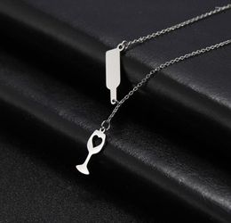 Charms 1PC Stainless Steel Necklaces Party Red Wine&Cup Love Wine Bottle Glass Pendant Chain Fashion Necklace For Women Jewelry F1563