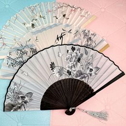 Decorative Figurines Antique Chinese Style Printed Folding Fan Protable Bamboo Silk Fabric Japanese Hand For Women