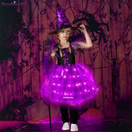 Special Occasions Halloween Girls Witch Dress Princess LED Light Up for Party Toddler Kids Pumpkin Costume Carnival Evening Dresses 230814