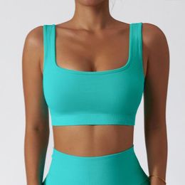 Yoga Outfit Sexy Square Neck Bra Sport Clothes Ribbed Soft One-piece Gather Gym Sports Underwear Running Vest Wear Fitness Top