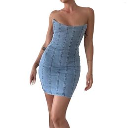 Casual Dresses BKLD In 2023 Strapless Patchwork Fashion Vintage High Stretch Bodycon Denim Dress Sexy Party Night Club Outfit