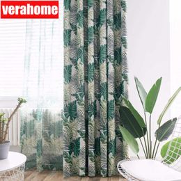 Curtain Tropical Printed Blackout Curtains for Living Room Green Leaves Tree Tulle Veil Liner Bedroom Cortinas Window Treatments