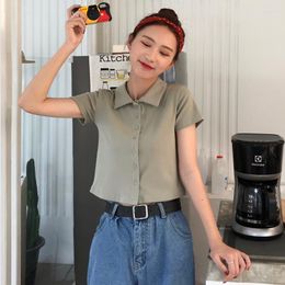 Women's T Shirts Spring Tshirt Women 2023 Summer Ulzzang Harajuku Kawaii Korean Style Tops Fashion Vintage Sweet Button Pink Shirt