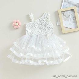 Girl's Dresses 2023 Summer Baby Girls Princess Dress White Sleeveless Tiered Tulle Sequins Infant Girls Birthday Party Dresses R230815