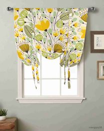 Curtain Yellow Geometric Floral Texture Window Curtain for Living Room Home Decor Blinds Drapes Kitchen Tie-up Short Curtains R230815