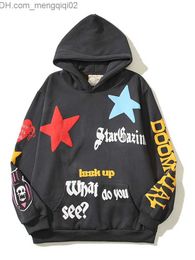 Men's Hoodies Sweatshirts Houzhou Grunge American Retro Streetwear Hoodies Women 2023 Autumn Fashion Hip Hop 3D Star Print Super Big Hat Sweatshirt Z230815