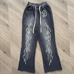 Men's Pants Real Po Hellstar Vintage Do Old Flame Print High Quality Looper Men Women Sweatpants Bell Bottoms S-XL