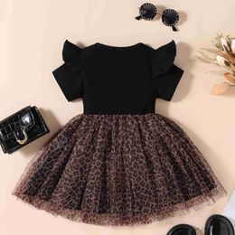 Girl's Dresses New Summer Dress For Girls Short Sleeve Leopard Mesh Dresses For Children Kids Cotton Blend Dresses For Girls R230815