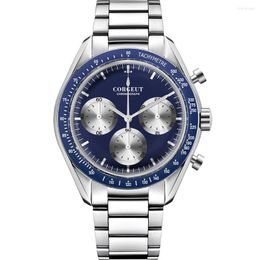 Wristwatches Top 44mm Men's Blue Sports Watch 24 Hours Multifunction Chronograph Quartz Steel Band