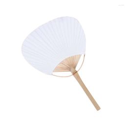 Decorative Figurines White Bamboo Paddle Fans Chinese Round Fan With Handle Pure Pai Hand-Painted Art For DIY