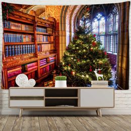Tapestries Bookshelf And Christmas Tree Tapestry Wall Hanging Home Art Decor Background Cloth