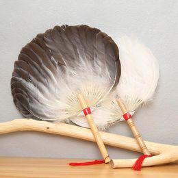 Decorative Figurines Vintage Chinese Style Feather Fan Handmade Ancient Craft Wood Handle Wedding Party Dance Hand Held Decoration