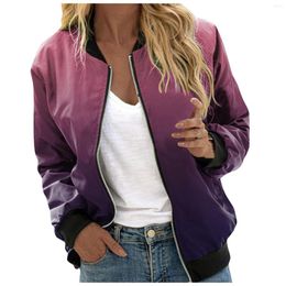 Women's Jackets Autumn Bomber For Women Elegant Gradient Floral Sport Jacket Coat Clothes Ladie Round Neck Slim Outwear