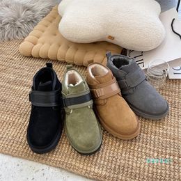 Men Boots Suede Shearling Booties Green Black Chestnut Buckle Ankle Short Boot Winter Outdoor Shoes