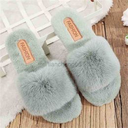 Slippers 2023 Winter Women Furry Slippers Soft Plush Faux Fur Floor Shoes Indoor Ladies Warm Home Slippers Open Toe Fluffy House Slides X230519