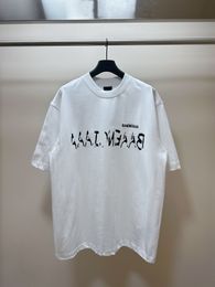 Luxury Brand Bale High Quality Oversize nc T-shirts ia 23ss Inverted Graffiti Letter LOGO Tee Couple Paris Loose Speckled Letters Printed Washed Worn Out