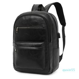 Soft Leather Men's Backpack Style Fashion Business Travel Computer Backpack College Student Schoolbag Men