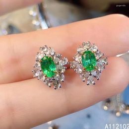 Stud Earrings KJJEAXCMY 925 Sterling Silver Inlaid Natural Emerald Noble Ladies Ear Support Test Selling