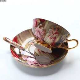Mugs High Quality Bone Porcelain Coffee Cups Vintage Ceramic Onglazed Advanced Tea And Saucers Sets Luxury Gifts 230815