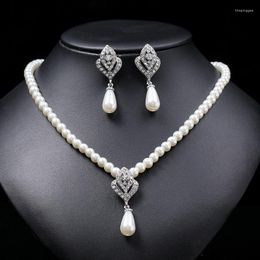 Necklace Earrings Set Women Freshwater Bead Pendant And Elegant Gift Crystal Pearl Wedding Bridal