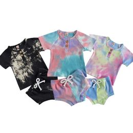 Clothing Sets Toddler Baby Girl 2Pcs Summer Clothing Set Short Sleeve Tie-Dye Printed Fashion Top Shorts 3Colors 0-3Years